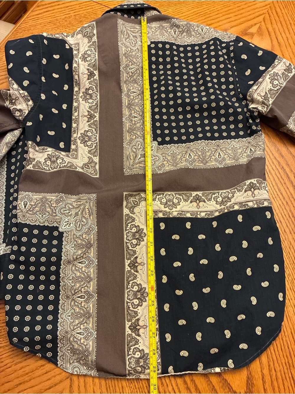 Mondo Di Marco Men's Paisley Patchwork Button-Up Shirt in Black and Brown vtg - Picture 5 of 10